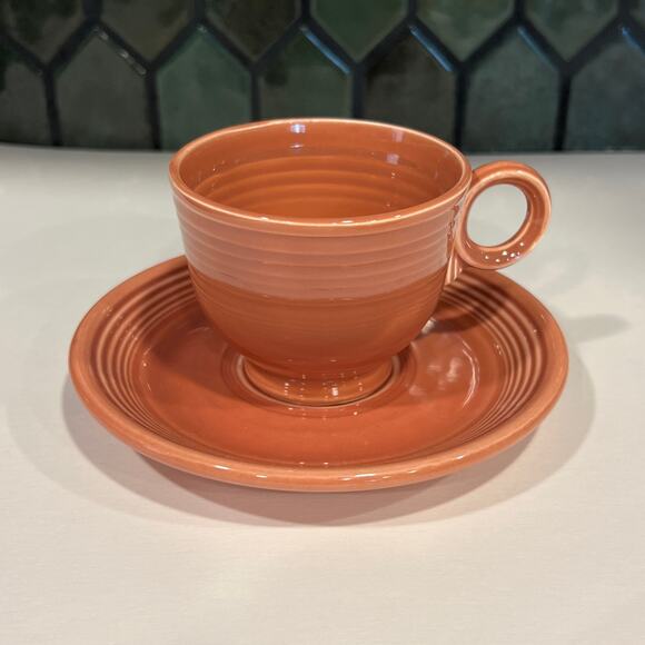 Vintage Fiestaware Fiesta HLC Ring Handle Cup & Saucer Rose - Picture 2 of 7